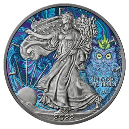 صورةSpirit Animal Series - The Owl - Silver American Eagle - Ruthenium Plated and Colored 1 oz silver coin – السوقcoinbay.ae