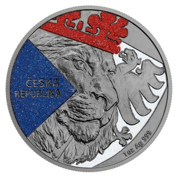 картинка 2 dollars Niue Czech Lion 2024 black platinum, diamond effect, 1 oz silver – площадка coinbay.ae